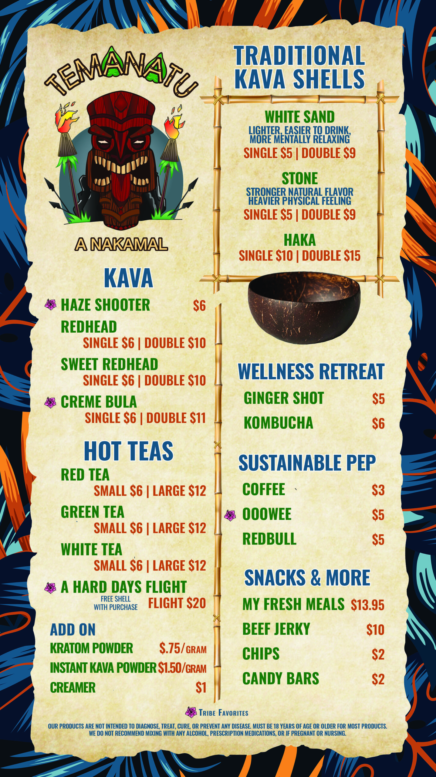 West Palm Beach Kava Bar menu
